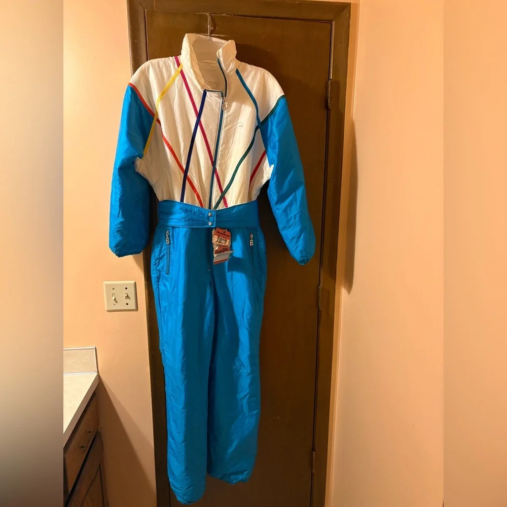 Bogner vintage white & blue rainbow 80s ski snowsuit - Picture 2 of 10
